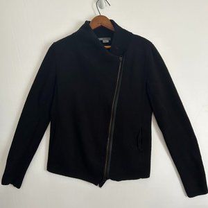 Vince Moto Jacket Blazer Wool Leather Trim Assymetrical Zipper Black Size Small